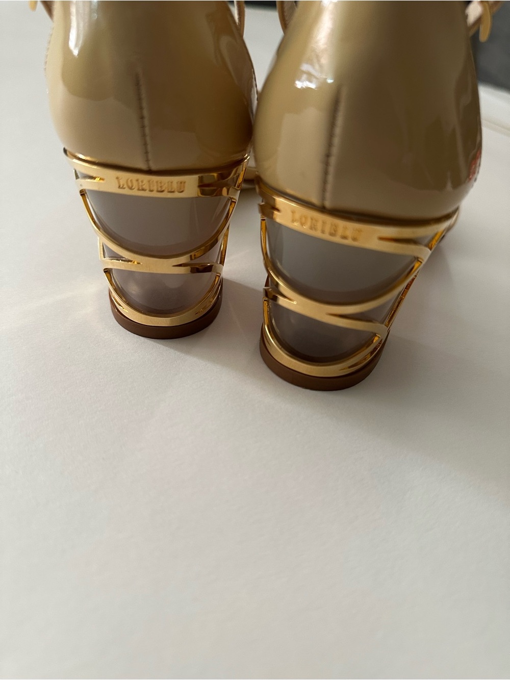 Loriblu Made in‎ Italy Patent Leather Ankle Strap Gold Cage Heels EU 37 / US 6.5 - Picture 2 of 7
